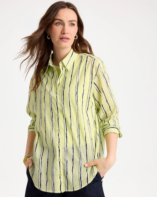 Cotton Voile Collared Striped Shirt - image 1